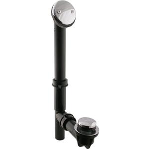 Westbrass A593144-26 14" Black Poly Tubular Bathtub Waste & Overflow Assembly with Tip-Toe Drain Plug and 2-Hole Faceplate, 1-Pack, Polished Chrome