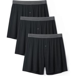 DAVID ARCHY Mens Underwear Bamboo Rayon Boxers for Men Breathable and Cool Men's Boxer Shorts with Button Fly 3 or 5 Pack (Medium, A2, Black*3)