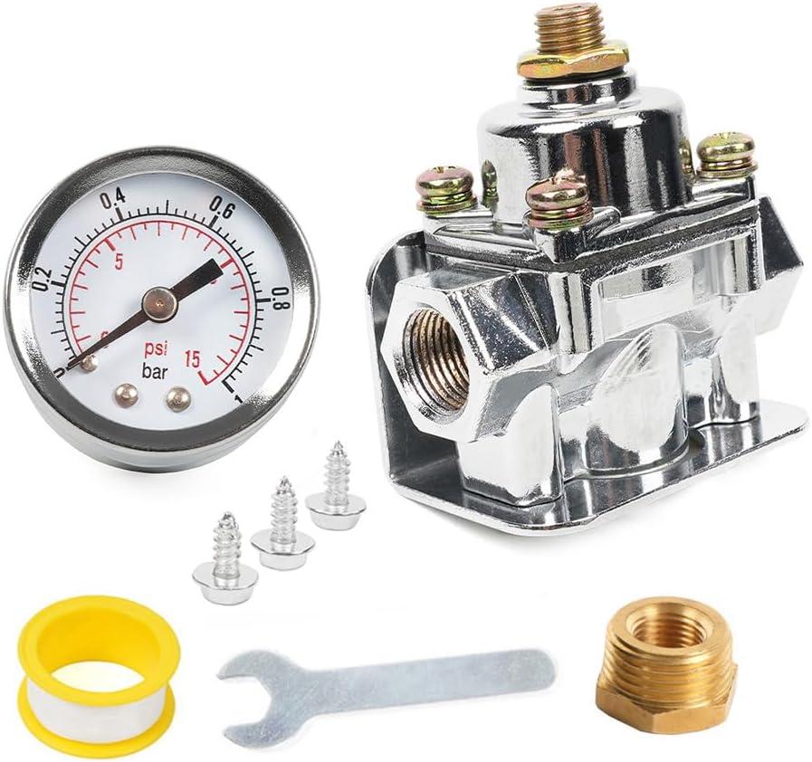 Fuel Pressure Regulator Carburetor Parts with Fuel gauge Pressure Regulator 12-804 1-4 PSI 3/8in NPT (Silver)