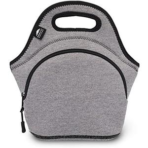 Nordic By Nature Neoprene Lunch Bag for Women & Lunch tote for Kids Insulated Lunch bag Reusable Washable Extra Thick Neoprene & Soft Cotton Feel, Premium Stitching, Outside Pocket, (M) Grey/Black