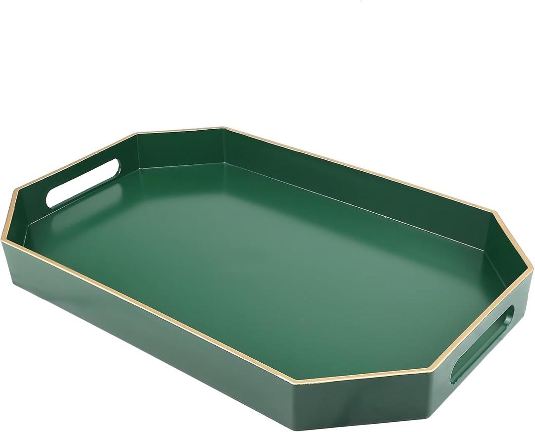 Green Decorative Tray with Handles, Versatile Serving Tray for Coffee Table, Ottoman, Ideal for Serving, Displaying, Organizing, 15.7"*10.2"*1.57"