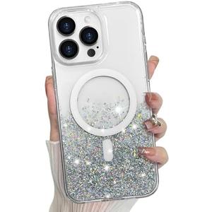 Bonoma for iPhone 16 Pro Case Sparkly Glitter Bling Back, Magnetic Support for MagSafe Shockproof, Crystal and Clear High-Duty Protection for Girls Women-Crystal