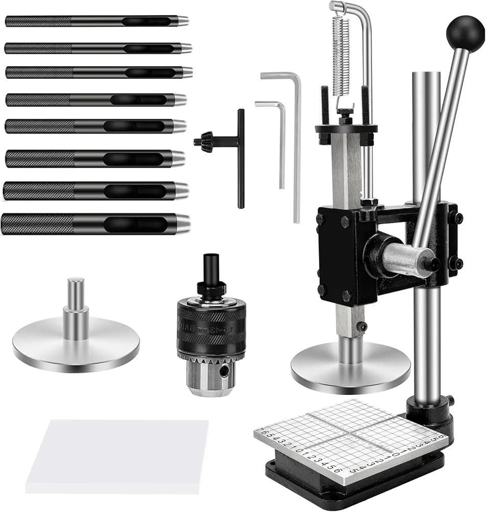 Leather Press, Hole Puncher and Cutting Machine for DIY Leather Craft - Hand Punching, Forming, Pressing, Installing Rivets and Snap Buttons