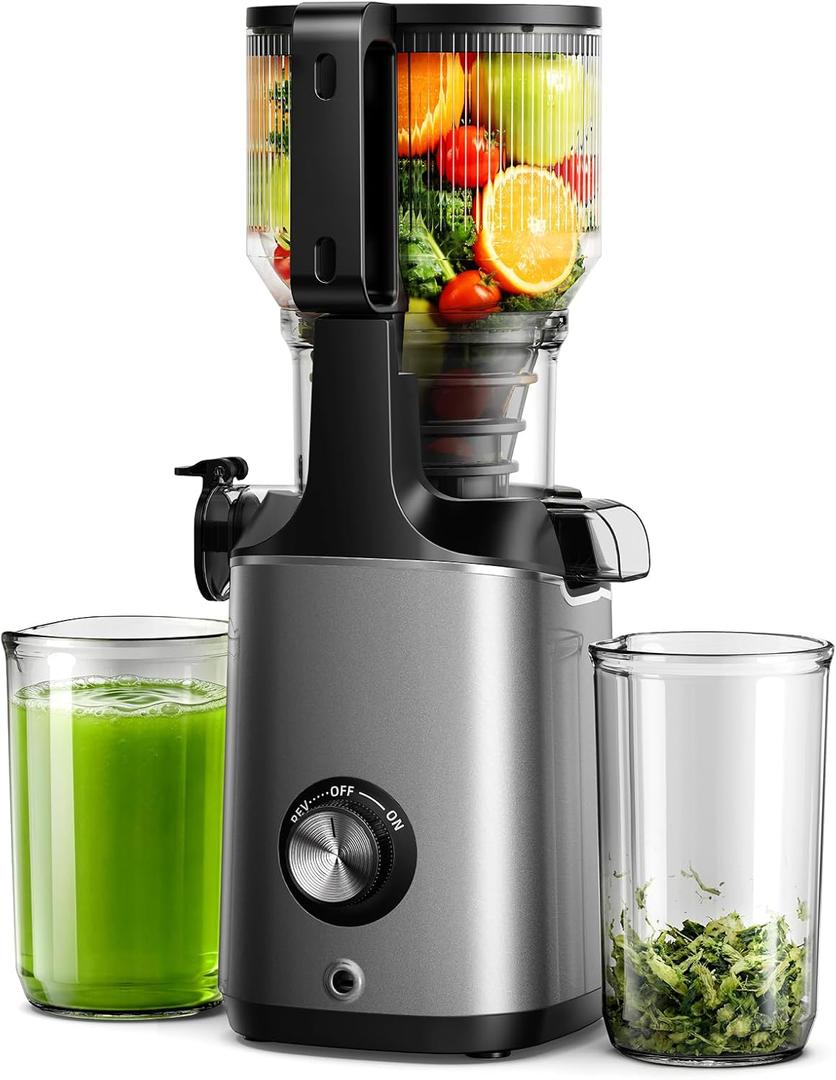 Cold Press Juicer Machines, EUHOMY 5.8" Wide Feed Chute, Slow Masticating Juicer for Whole Vegetables and Fruits, 99.6% High Juice Yield, Easy to clean, Juicer Machines with BPA Free
