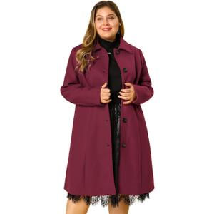 Agnes Orinda Women's Plus Size Single Breasted Belted Winter Long Coat (2X, Burgundy)