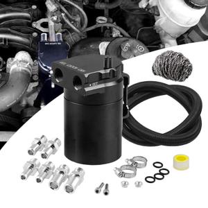 RULLINE Universal 350ml Reservoir Tank Oil Catch Can Tank 0046 Aluminum Polish Baffled Reservoir with Bracket Black with 5 FT Fuel Hose kit