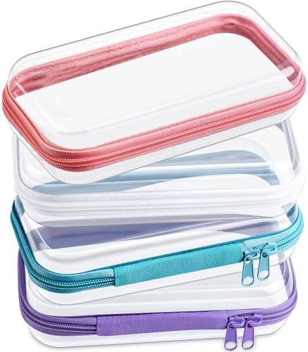 Hoolerry 4 Pcs Hard Clear Zipper Case Transparent Cases for Snacks Makeup Bag Plastic Storage Box Containers for Building Blocks, Puzzles, Cosmetics(Multicolor,7.5 x 3.9 x 2 in)