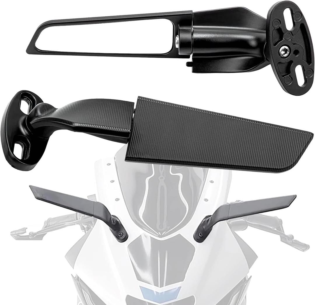 Modified Motorcycle Rearview Mirror,1 Pair Adjustable Rotating Side Mirrors,Wide Viewing Angle Wing Rearview Mirrors for Ninja 300 400 650 ZX6R CBR1000RR (Standard)