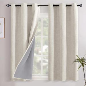 YoungsTex Linen Blackout Curtains 45 Inch Long for Bedroom, Short Thermal Insulated Black Out Drapes with Grommet Privacy for Kitchen Bathroom Window, 2 Panels, 42 X 45 Inch