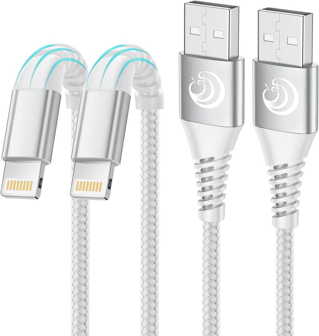 iPhone Charger [Apple MFi Certified] 2Pack 10FT Long Lightning Cable Fast Charging Nylon Braided USB Cable iPhone Charger Cord Compatible with iPhone 14 13 12 11 Pro Max XR XS X 8 7 6 Plus SE, iPad (White)