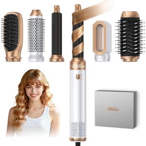 Ukliss 6 in 1 Hair Dryer Brush with Auto-Wrap Curling & ALCI Plug, Ionic Hot Air Brush for Frizz-Free Salon Blowouts at Home, 3 Heat Settings for Fine to Normal Hair