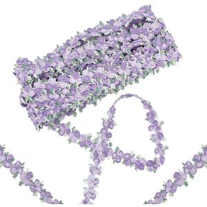 GORGECRAFT 5 Yards Flower Trim Ribbon Purple Flower DIY Lace Applique Sewing Craft Lace Edge Trim for Wedding Dresses Embellishment DIY Party Decor Clothes