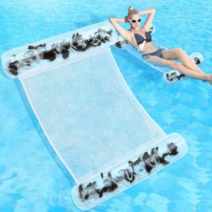 Sratte Pool Float and Water Hammock, Summer Clear Pool Tube with Feather, Multi Purpose Inflatable Water Floaties PVC Material for Adults, Swimming Pool, Lake, Beach, Pool Accessories (Black, White)