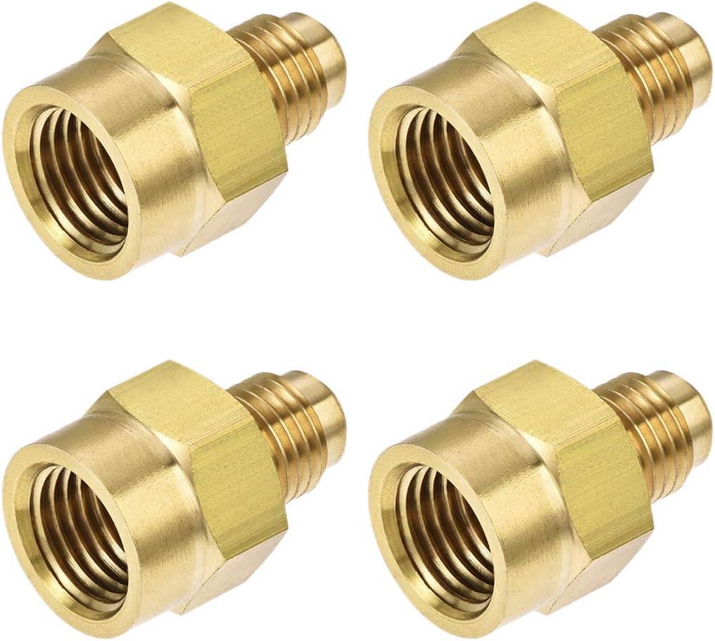 uxcell Brass Pipe fitting, 1/4 SAE Flare Male to 1/4NPT Female Thread, Tubing Adapter Hose Connector, for Air Conditioner Refrigeration, 4Pcs