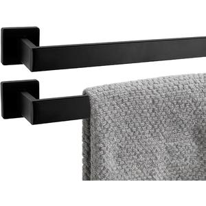 2 Packs 28 Inch Bathroom Towel Bar SUS304 Stainless Steel Matte Black Towel Holder Wall Mounted Heavy Duty Towel Rack Bathroom Towel Rod Modern Square Base Design(2, Matte Black, 28 Inch)