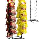 Chip Rack Display Stand, Potato Chip Display Rack with 24 Clips, 2 Row Chip Bag Holder for for Party Display, Snack Retail Display Rack Chip Stand Display for Countertop Store, Black