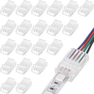 Flutesan RGB LED Light Strip Connectors 20 Waterproof LED Adapter Connectors Transparent Solderless LED Light Strip Connectors for Strip Light Unwired Gapless Track Connector 5V 12V 24V (4 Pin, 10 mm)