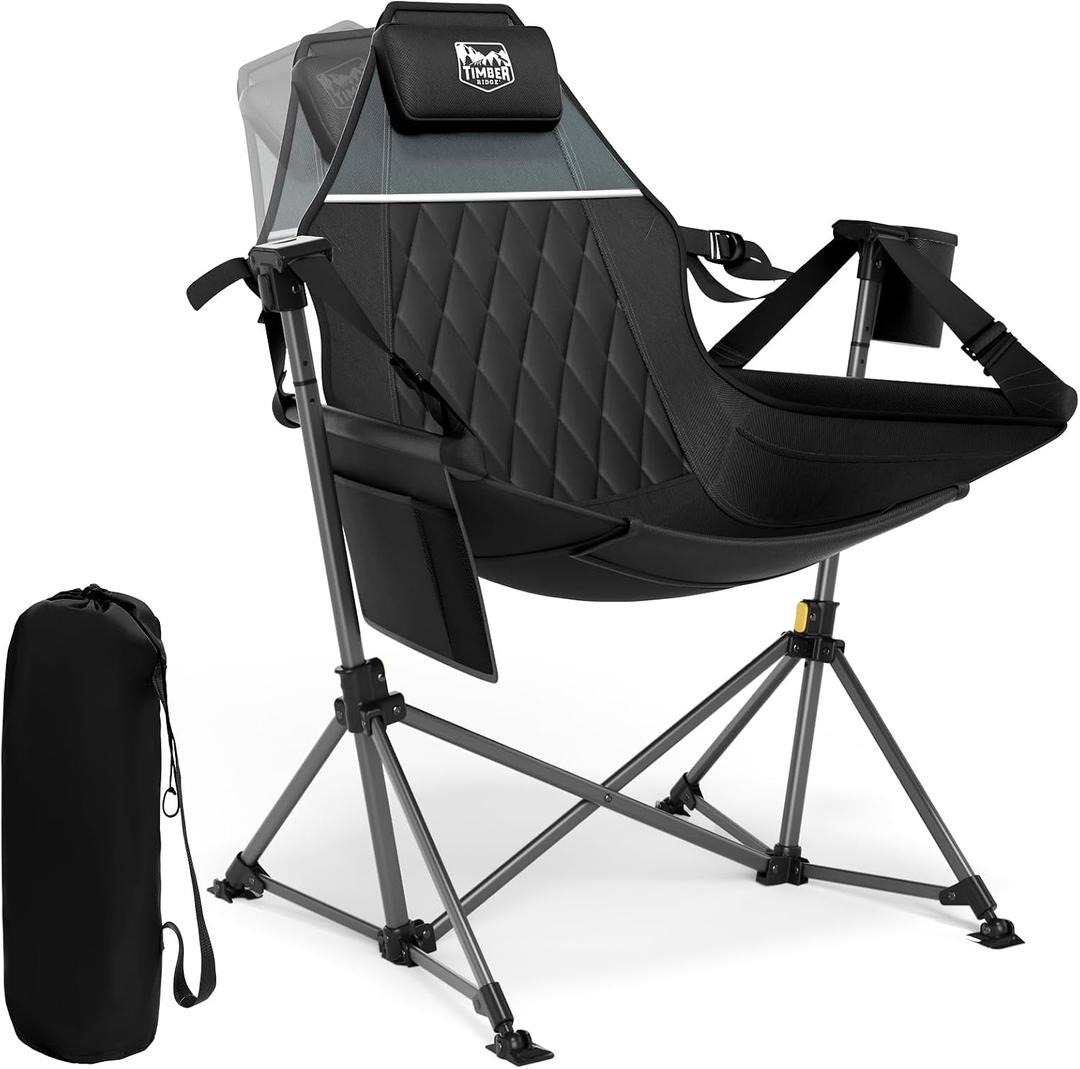 TIMBER RIDGE Hammock Camping Chair, Oversized Swinging Hammock Chair with Adjustable Back and Seat for Outdoor Lawn, Sports, Supports 400lbs, Black