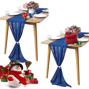 2 Pack 10Ft Royal Blue Chiffon Table Runner Sheer 29x120 Inch for Romantic Wedding Decor Bridal & Baby Shower Birthday Rustic Party Decoration