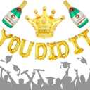 You Did It Gold Letter Balloons, Big 16 Inch Foil Balloons with Crown&Beer Bottles for Mother's Day, Father's Day, Retirement, Farewell, Birthday, College Congrats Grad Graduation Party Decor