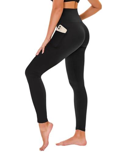 High Waisted Leggings for Women - No See Through Tummy Control Cycling Workout Yoga Pants with Pockets Reg & Plus Black XL
