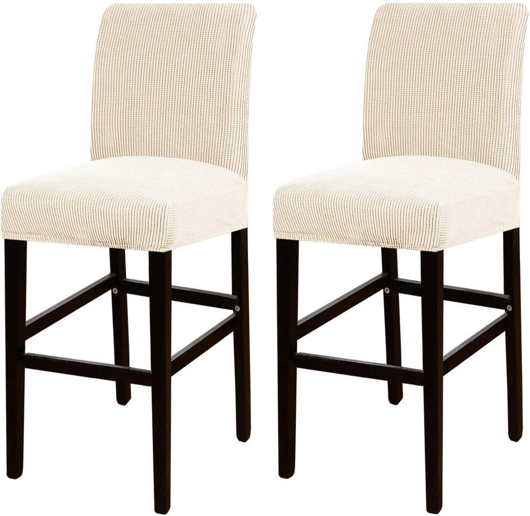 Turquoize Stretch Bar Stool Cover Counter Stool Pub Chair Slipcover for Dining Room Cafe Barstool Slipcover Removable Furniture Chair Seat Cover Jacquard Fabric with Elastic Bottom Set of 2, Natural