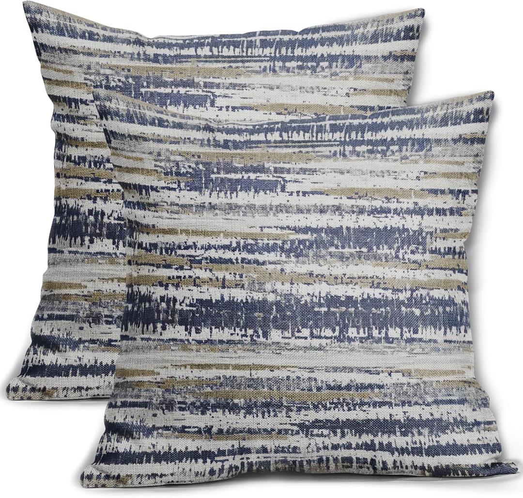Blue Grey Gray Pillow Covers 18x18 Set of 2 Abstract Striped Pattern Decorative Outdoor Pillowcases Farmhouse Throw Cushion Case Couch Sofa Bed Decor