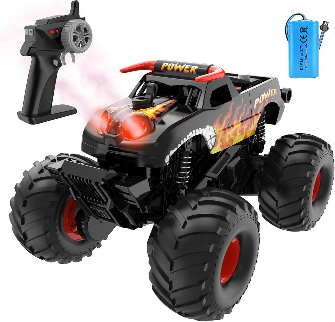 Amphibious Remote Control Car 4WD | RC Monster Truck with Dual Spray Mist & Led Lights,1:16 Scale Waterproof RC Cars for All Terrain Off-Road Pickup Toys Gifts for Boys/Girls Age 8-12+ (Black)