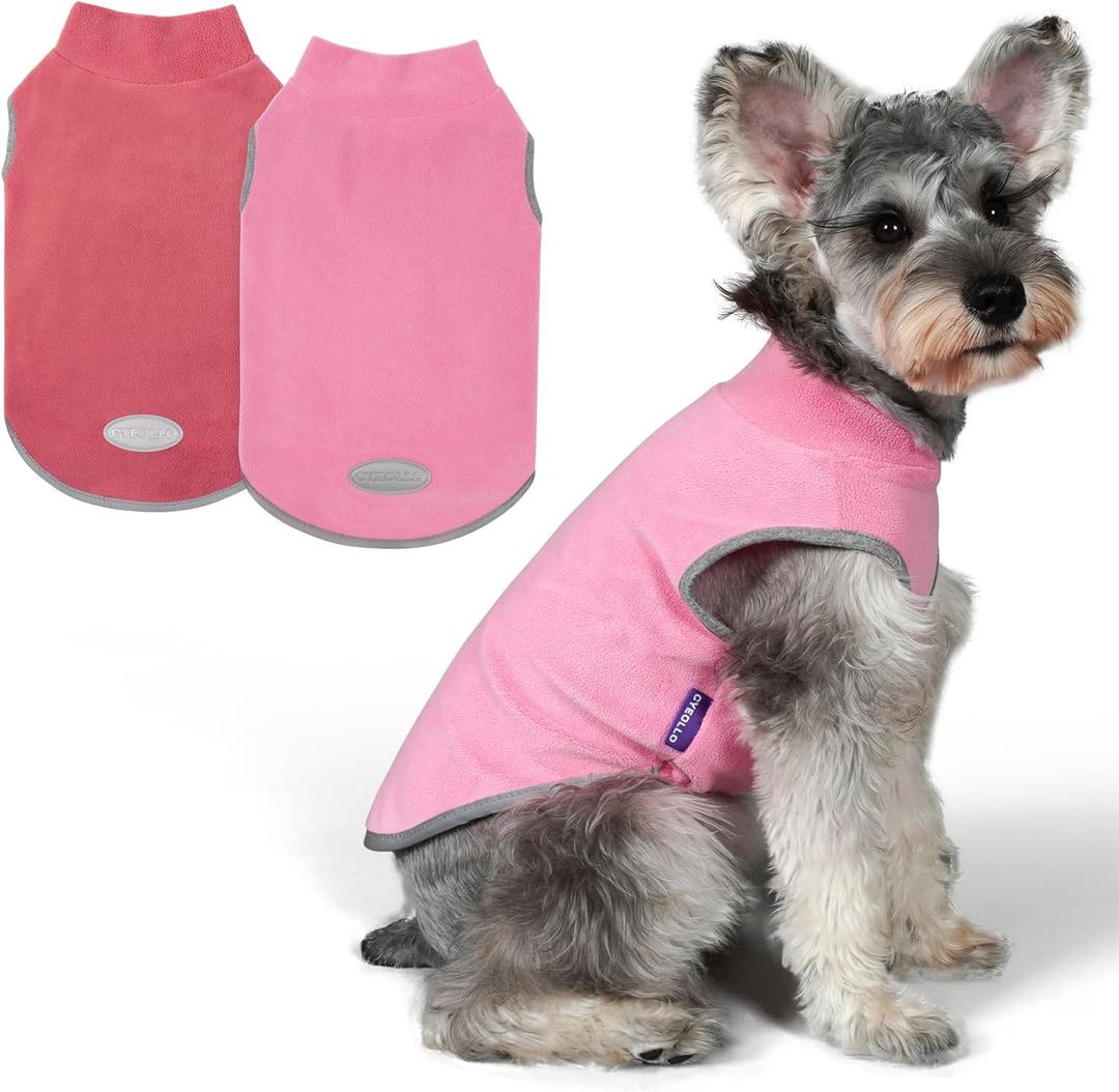 cyeollo 2 Pack Fleece Dog Sweater Vest Dog Sweatshirt Reflective Lightweight Doggie Clothes for Small Dogs Girl Pet Apparel Pink, Fuschia, M (Medium (9-13lbs))