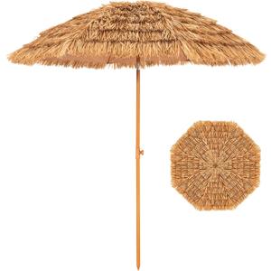 Aoxun 7.5 FT Thatched Tiki Umbrella with Tilt, Patio Beach Umbrella for Outdoor Tiki Bar, Tropical Palapa, Backyard, Poolside, Garden, Hawaiian Style (Straw)
