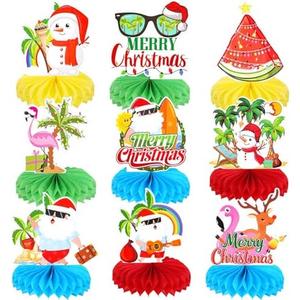 Pack of 2 HOWAF 9Pcs Summer Christmas Decorations Honeycomb Centepieces, Hawaiian Christmas Party Table Toppers Centerpieces Mele Kalikimaka Decorations Flamingo Tropical Christmas Decorations