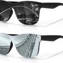 LINVO Trendy Polarized Mirrored Sunglasses Men Womens, Flat One Piece Reflective Shades for Driving Fishing UV400 Protection (Black)