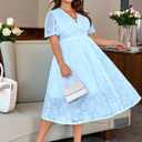 EYWOL Plus Size Wedding Guest Dress: Cocktail Dresses for Women - Brunch Dress with Sleeves - A Line Elegant Party Prom Blue (Blue, XXL)