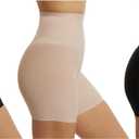 Skinnygirl Women's High Waist Tummy and Thigh Shapewear Shorts, 3-Pack (Large, Black/Ondine Blush/Black)