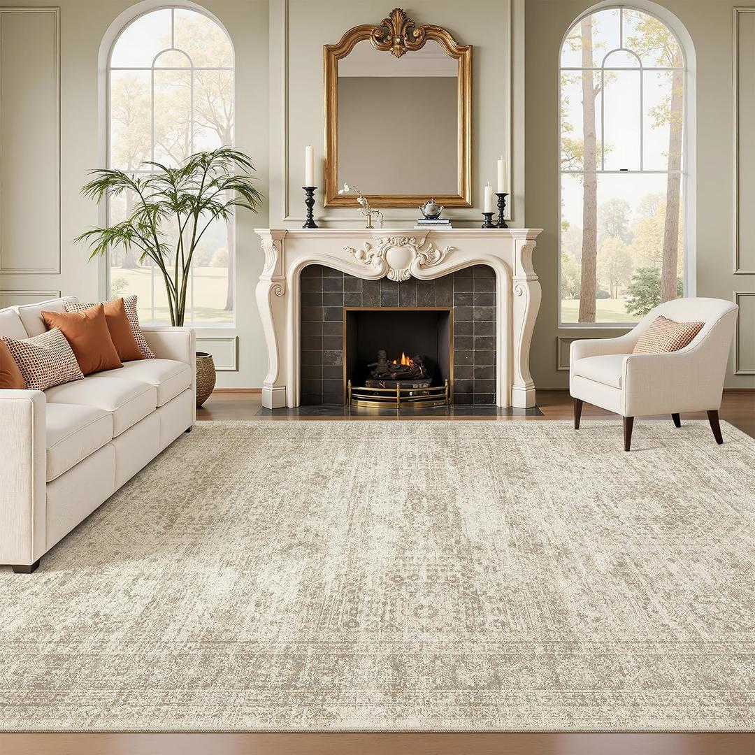 Soalmost 7x10 Area Rug for Living Room Washable Rugs Non-Slip Beige