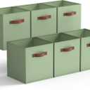 GRANNY SAYS 13 Inch Storage Cubes Organizer, Decorative Cube Storage Bins, Fabric Storage Bins with PU Handles, Collapsible Cubes Bins, Storage Cubes for Shelves, Closet, Sage Green, 6-Pack