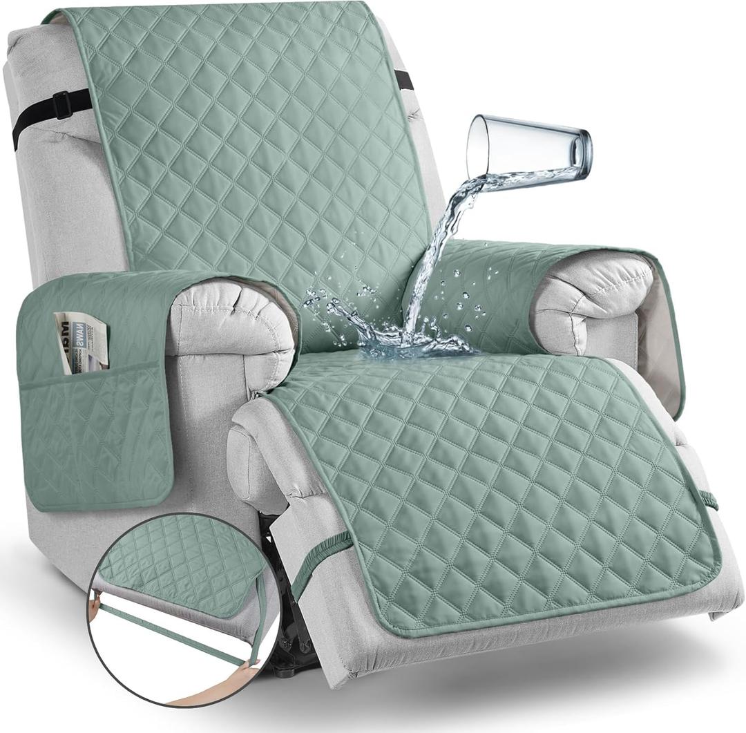 TAOCOCO Non-Slip Recliner Chair Cover Sofa Slipcover, Pet Cover for Large Recliner with Elastic Straps, Washable Chair Seat Cover Recliner Chair Furniture Protector (28'' Oversized, Mint)