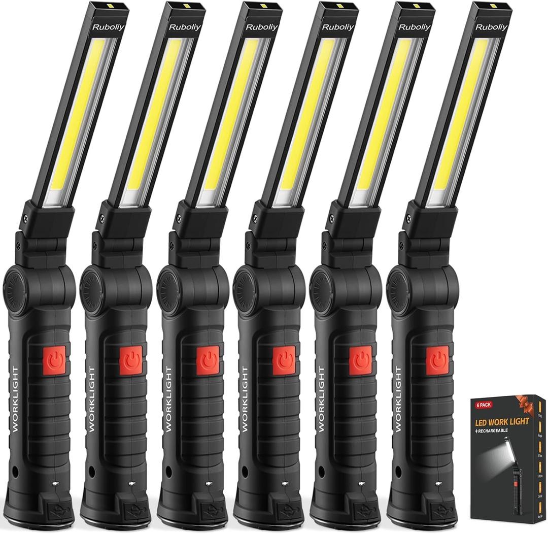 Magnetic Work Light 6Pack, Rechargeable LED Work Light with 360 Rotation, 5 Mode Mechanic Light, Compact Rechargeable Flashlight with Hook for Car Repairing, Emergency, Fathers Day Dad Gifts