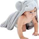 HIPHOP PANDA Hooded Towel - Rayon Made from Bamboo, Bath Towel with Bear Ears for Newborn, Babies, Toddler, Infant - Absorbent Large Baby Towel - Grey Elephant, 30 x 40 Inch