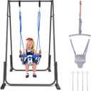 Slevoo 2 in 1 Baby Jumper and Swing, Toddler Swing Set with Foldable Stand, Ages 6 Months to 6 Years, for Indoor and Outdoor Fun, Grey
