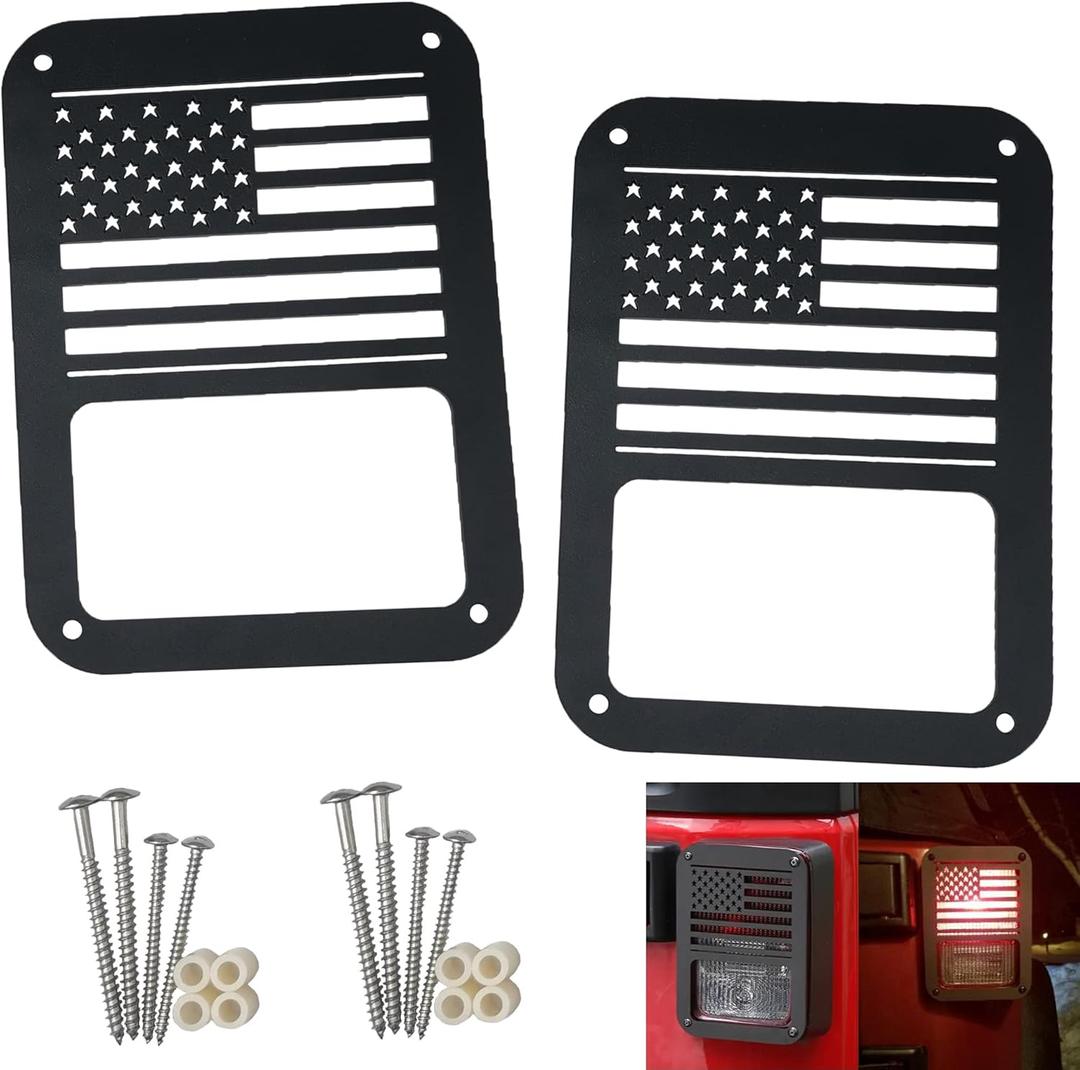 2Pack Rear Tail Light Covers Guards Compatible with 2007-2018 Jeep Wrangler JL JK Accessories, Light Guard(American Flag)