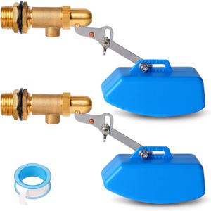 2 Pack Brass Float Valve 3/4 Inch, Livestock Water Tank Float Valve Switch Brass Float Ball Valve Shut Off Pool Auto Fill Valve for Automatic Waterer