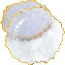 DaCakeWS Acrylic Gold Rim Reef Charger Plates 10PCS, 13inch Plastic Floral Charger Plates Wedding for Dinner (10, Reef Clear)