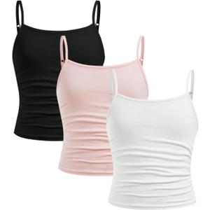 SOLY HUX Girl's Tank Tops 3 Packs Cute Ruched Spaghetti Strap Camisole Slim Fit Undershirts Light Pink White Black 12 Years