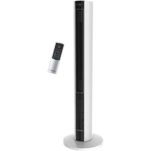 Lasko 1500 Watt 4 Speed Quiet Bladeless Multi Function Remote Control Comfort Control Tower Fan and Space Heater with 3 Heat Settings, White (Black White)