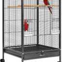 VIVOHOME 30 Inch Height Wrought Iron Bird Cage with Rolling Stand for Conures Lovebirds Cockatiels Finches, Black