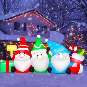 6 FT Long Christmas Inflatable Outdoor Decoration Gnomes with Gift Box & Socks, Funny Merry Xmas Figures Winter Blow Up Yard Decorations Plug in LED Light Up Vacation Outside Front Lawn Garden Decor