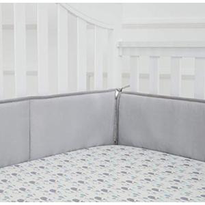 TILLYOU Baby Breathable Crib Bumper Pads for Standard Cribs Machine Washable Padded Crib Liner 100% Silky Soft Microfiber, Gray