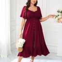 CICIDUDU Plus Size Casual Maxi Dresses for Curvy Women Short Sleeve Empire Waist Smocked Wedding Guest Dress Button Down (Green, XXL)