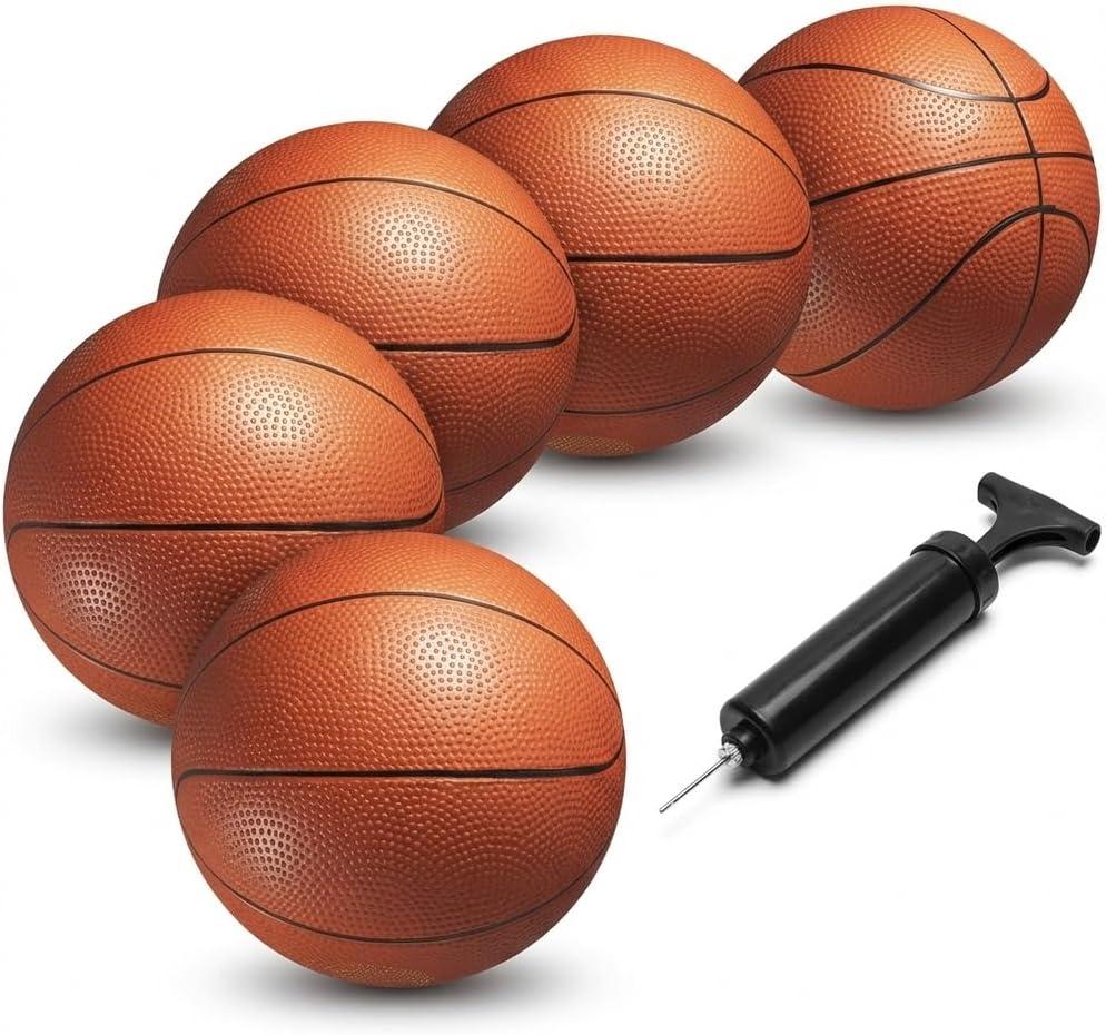Mini Basketball Set for Kids - 6 Inch (5 Pack) w/Hand Pump - Small Size Indoor Mini Hoop Balls for Toddlers - Over The Door Basketball Games, Indoor & Outdoor, Small Hoops, Pool Play & Party Favors (Orange)